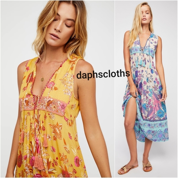 Very Rare Spell Free People Siren Song Boho Midi Pink Dress Flamingo S Unicorn - Picture 9 of 16